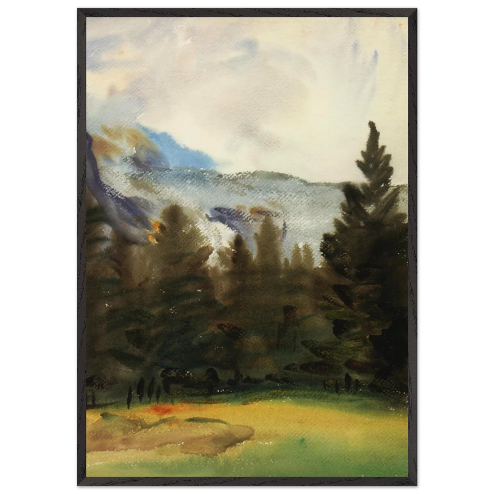 Purtud Fir Trees and Snow Mountains - John Singer Sargent 70x100 cm / 28x40 inches Framed Art Print – Black Wooden Frame