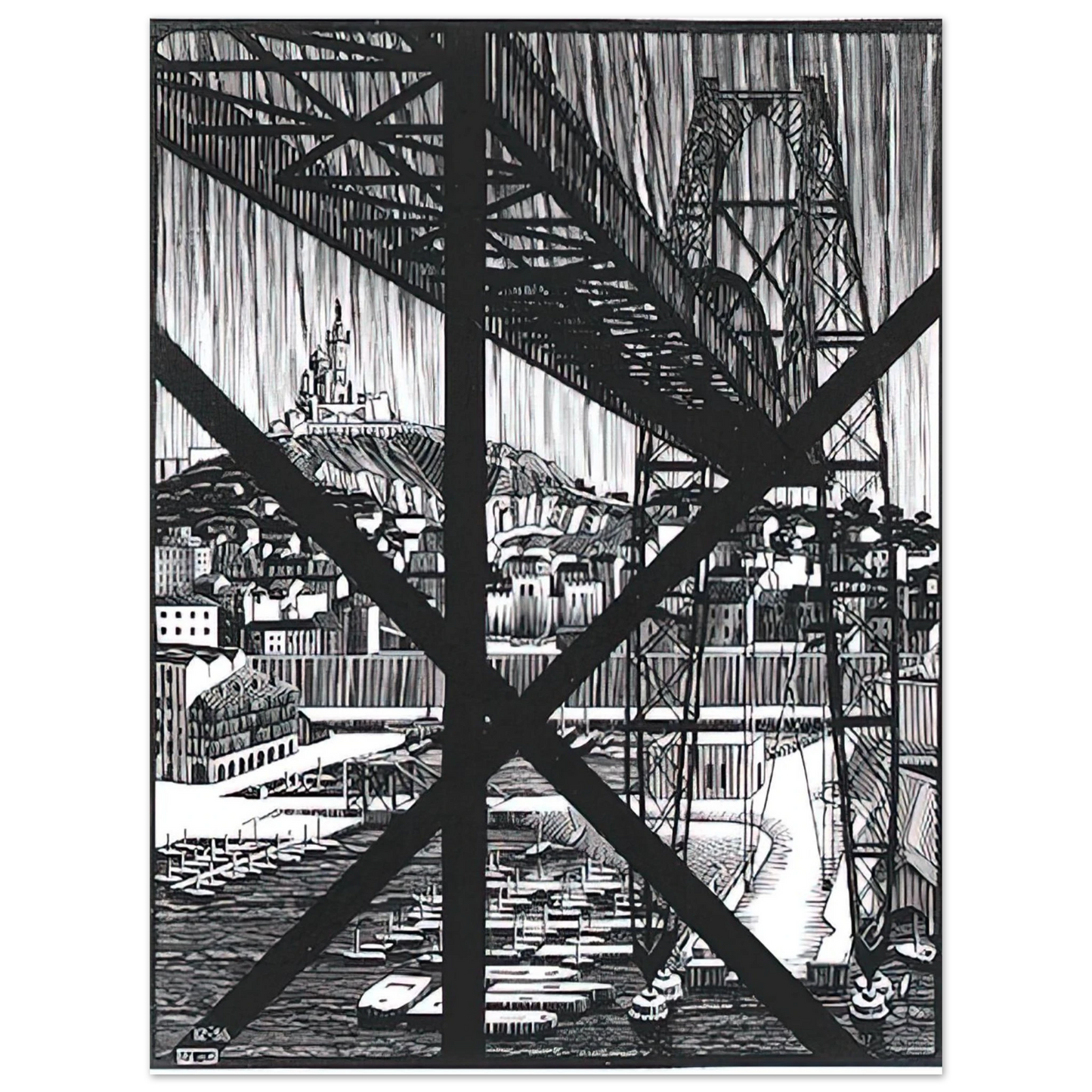 MC Escher - MARCEILLES DECEMBER 1936 1936 Wall Art - 30x40 cm / 12x16 inches - Premium Wooden Framed Poster With Fine Art Paper - Wood frame