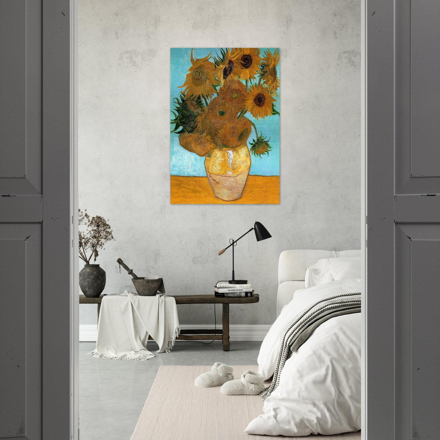 Still Life - Vase with Twelve Sunflowers - Vincent van Gogh Brushed Aluminum Print - 70x100 cm / 28x40 inches | Vincent van Gogh Aluminum Print | Vincent van Gogh Prints