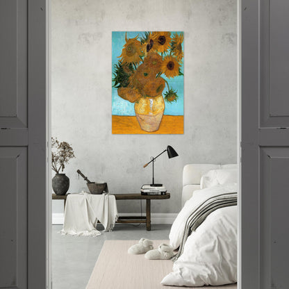 Still Life - Vase with Twelve Sunflowers - Vincent van Gogh Brushed Aluminum Print - 70x100 cm / 28x40 inches | Vincent van Gogh Aluminum Print | Vincent van Gogh Prints