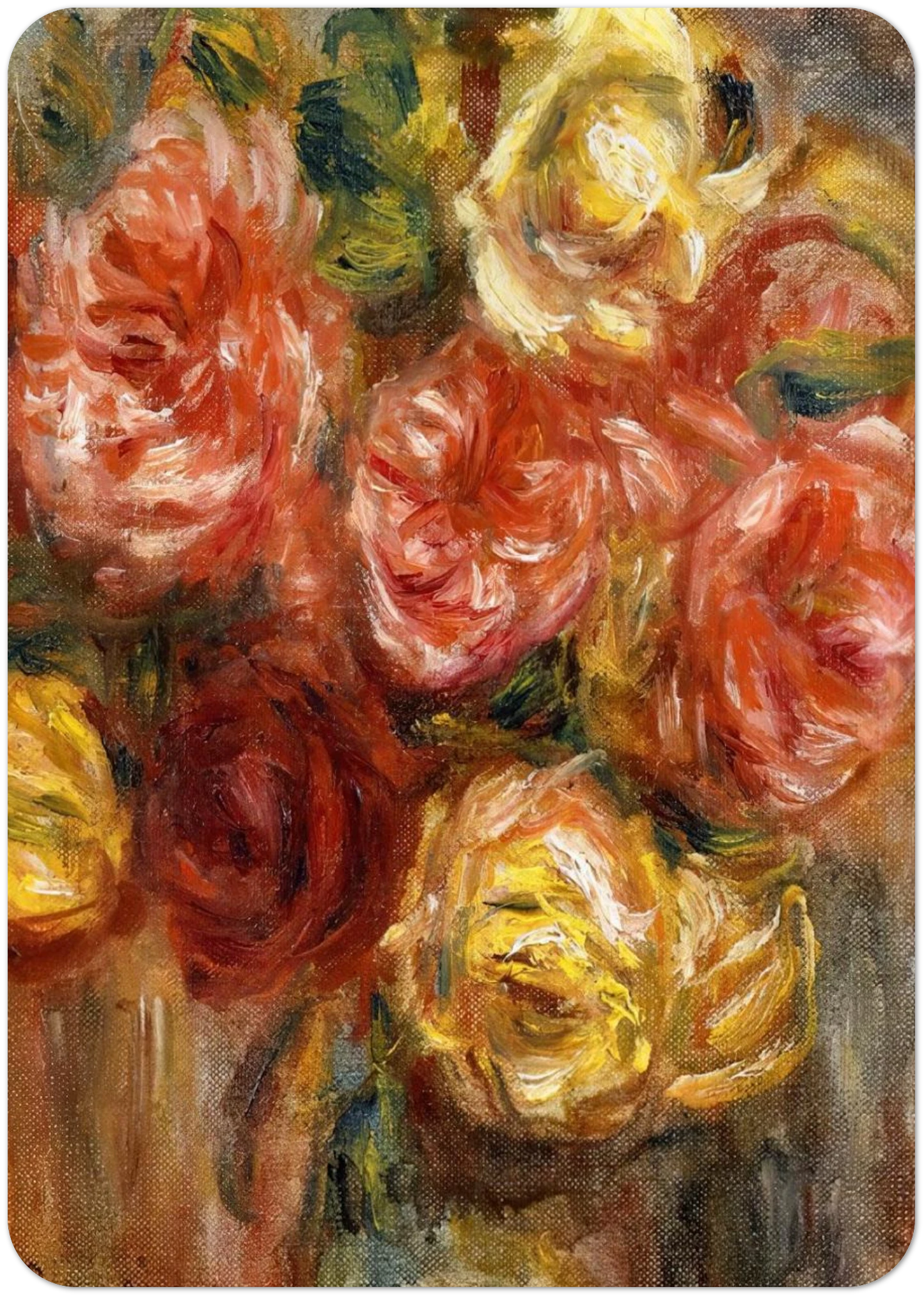 Bouquet of Roses in a Vase By Pierre-Auguste Renoir Pack of 10 Post Cards | Pierre-Auguste Renoir Post Cards | A6 (10.5 x 14.8 cm) - 4.1 x 5.8 inches