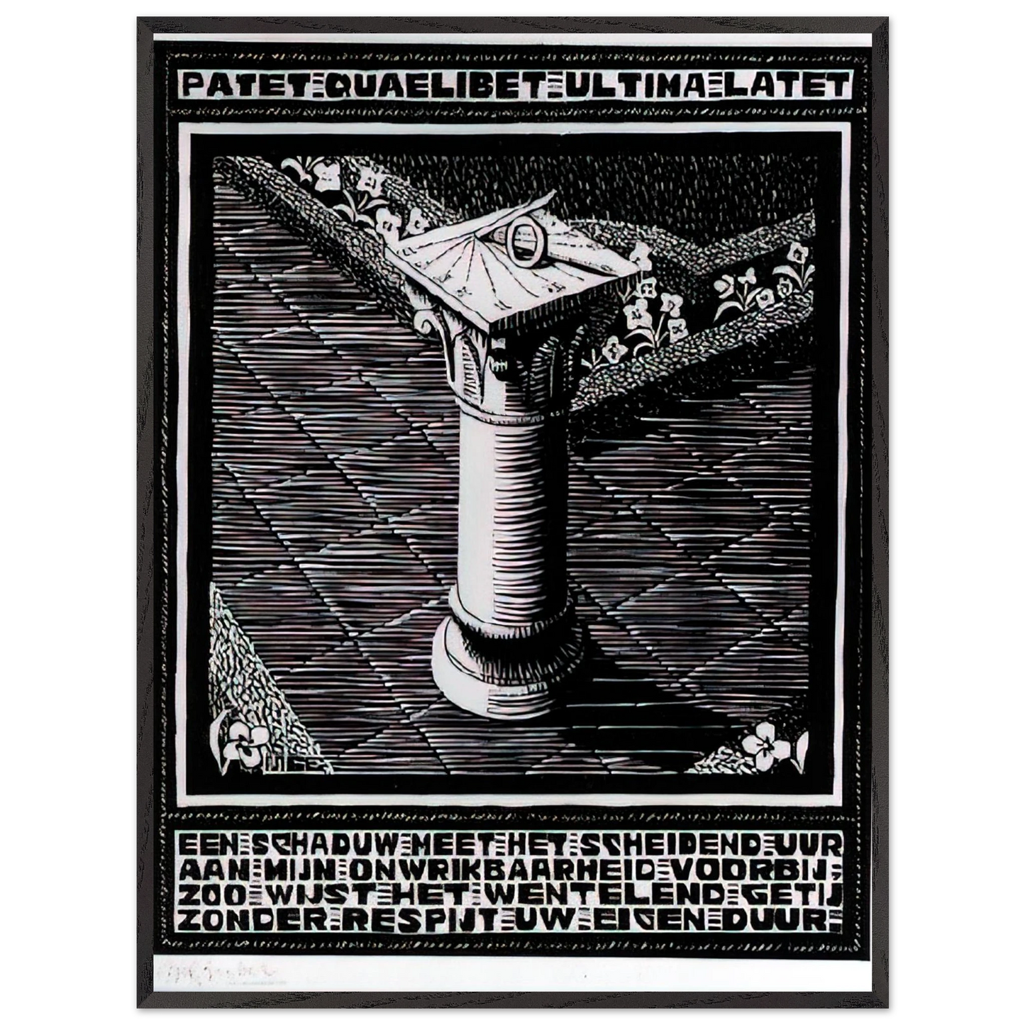 MC Escher - EMBLEMATA SUNDIAL Wall Art - 21x29.7 cm / 8x12" - Premium Wooden Framed Poster With Fine Art Paper - Black frame