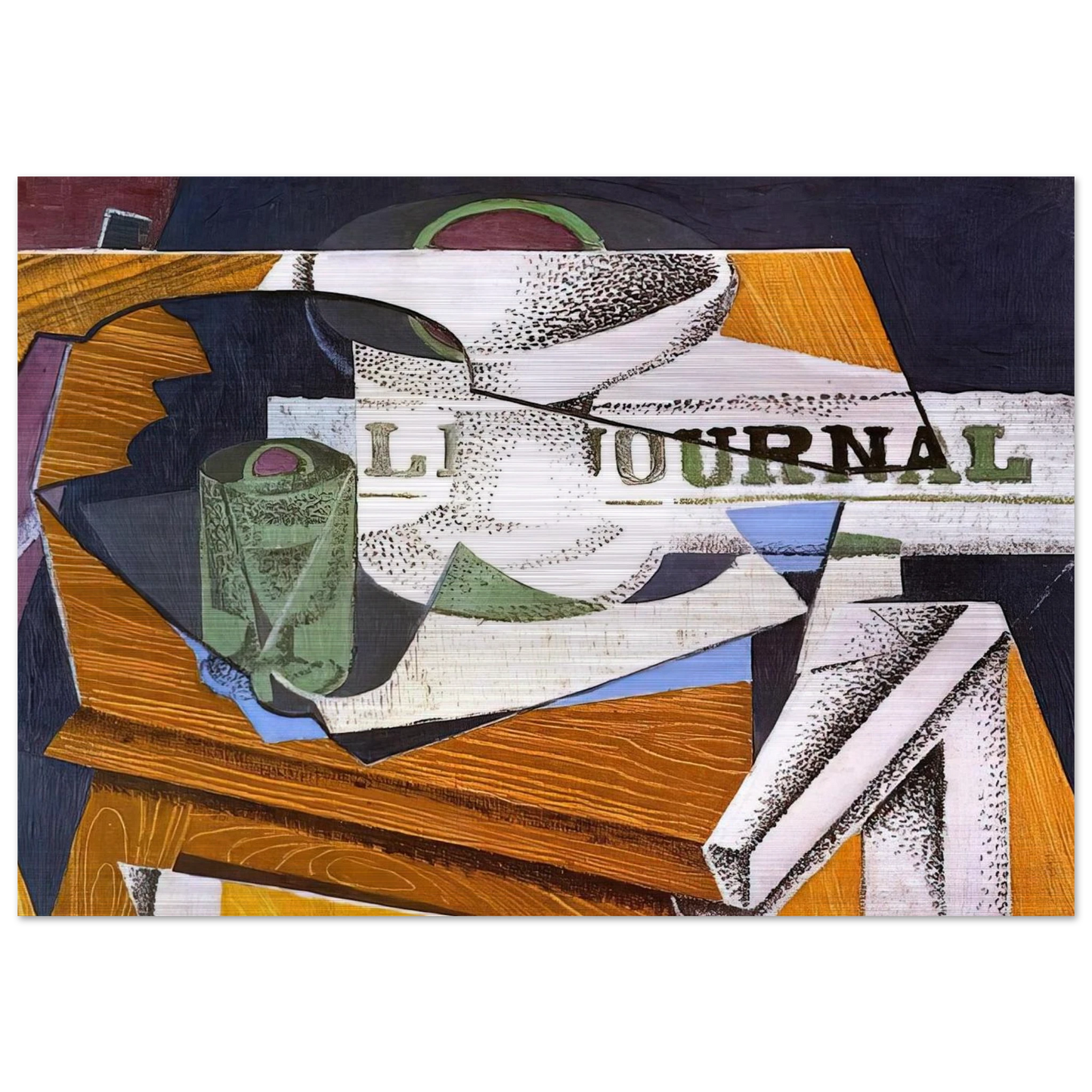 FRUIT BOWL BOOK AND NEWSPAPER - Juan Gris Brushed Aluminum Print - 70x100 cm / 28x40 inches | Juan Gris Aluminum Print | Juan Gris Prints