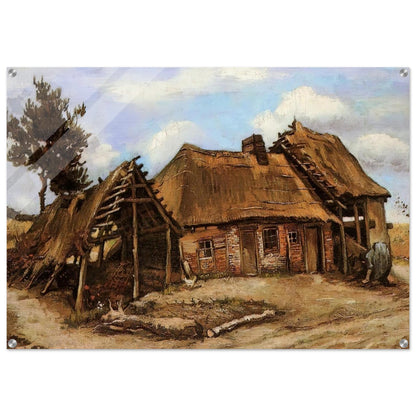 Cottage with Decrepit Barn and Stooping Woman - Vincent van Gogh Acrylic Print - 70x100 cm / 28x40″ inches