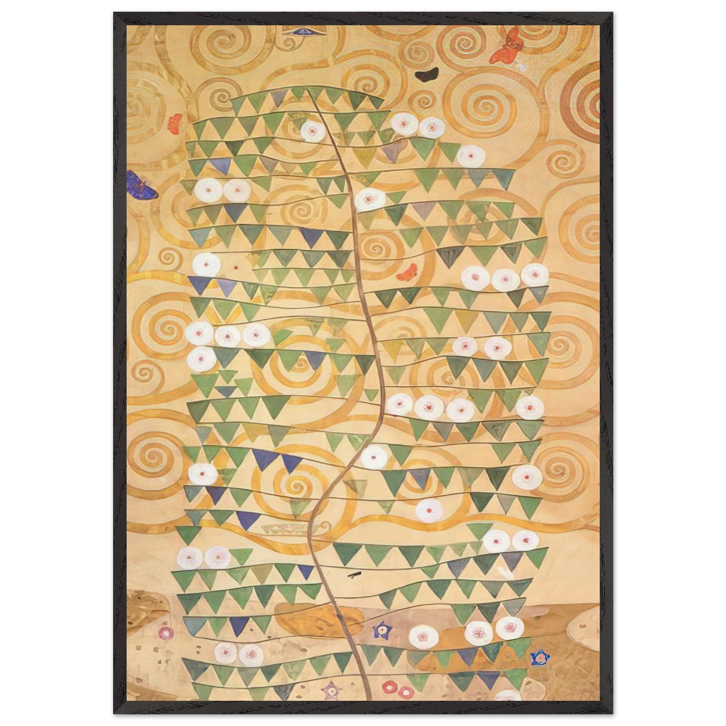 CARTOON FOR THE FRIEZE OF THE VILLA STOCLET IN BRUSSELS RIGHT PART OF THE TREE OF LIFE 1909 - Gustav Klimt Framed Art Print – Black Wooden Frame - Default Title - -Framed Art Print