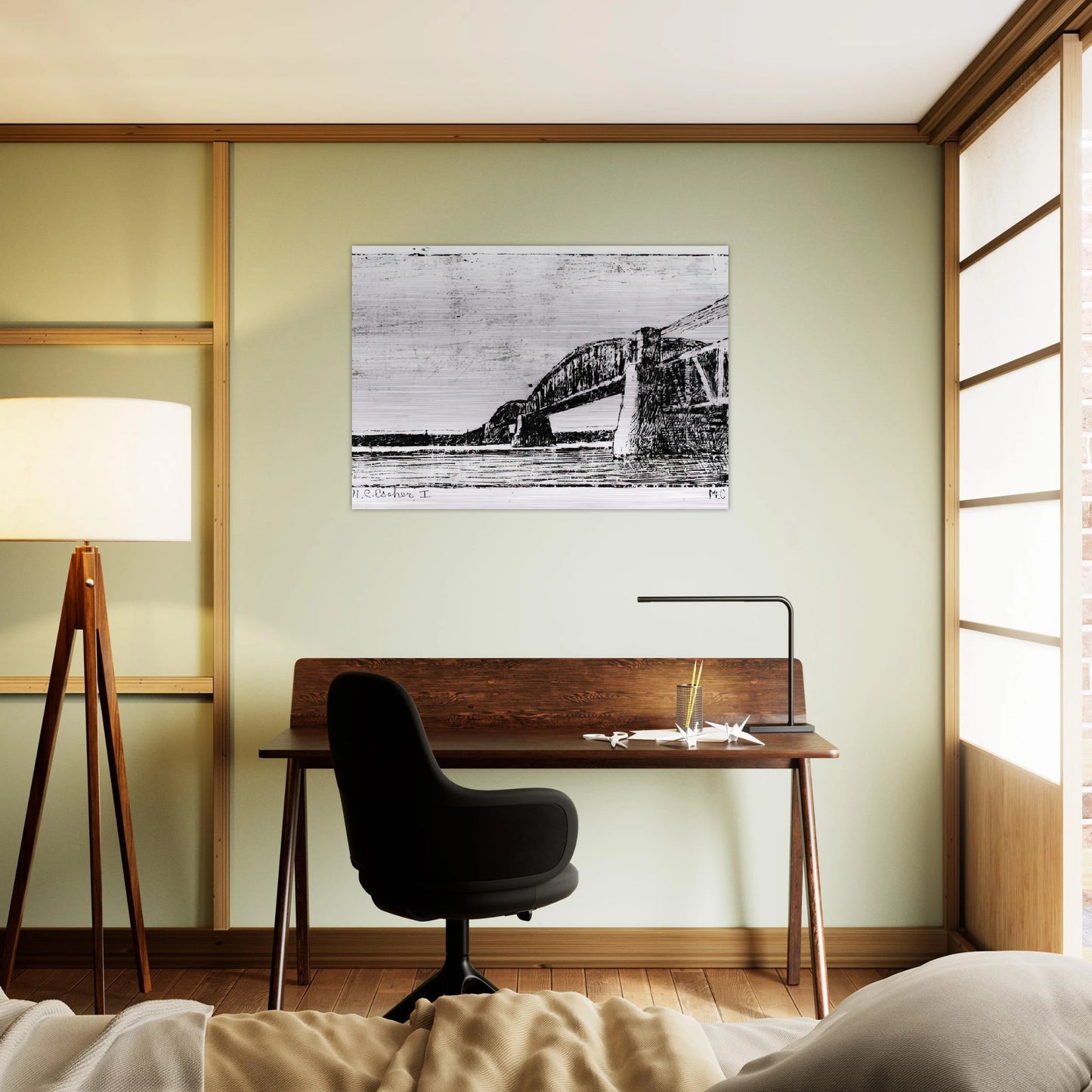 RAILWAY BRIDGE OOSTERBEEK - MC Escher Brushed Aluminum Print - 70x100 cm / 28x40 inches | MC Escher Aluminum Print | MC Escher Prints