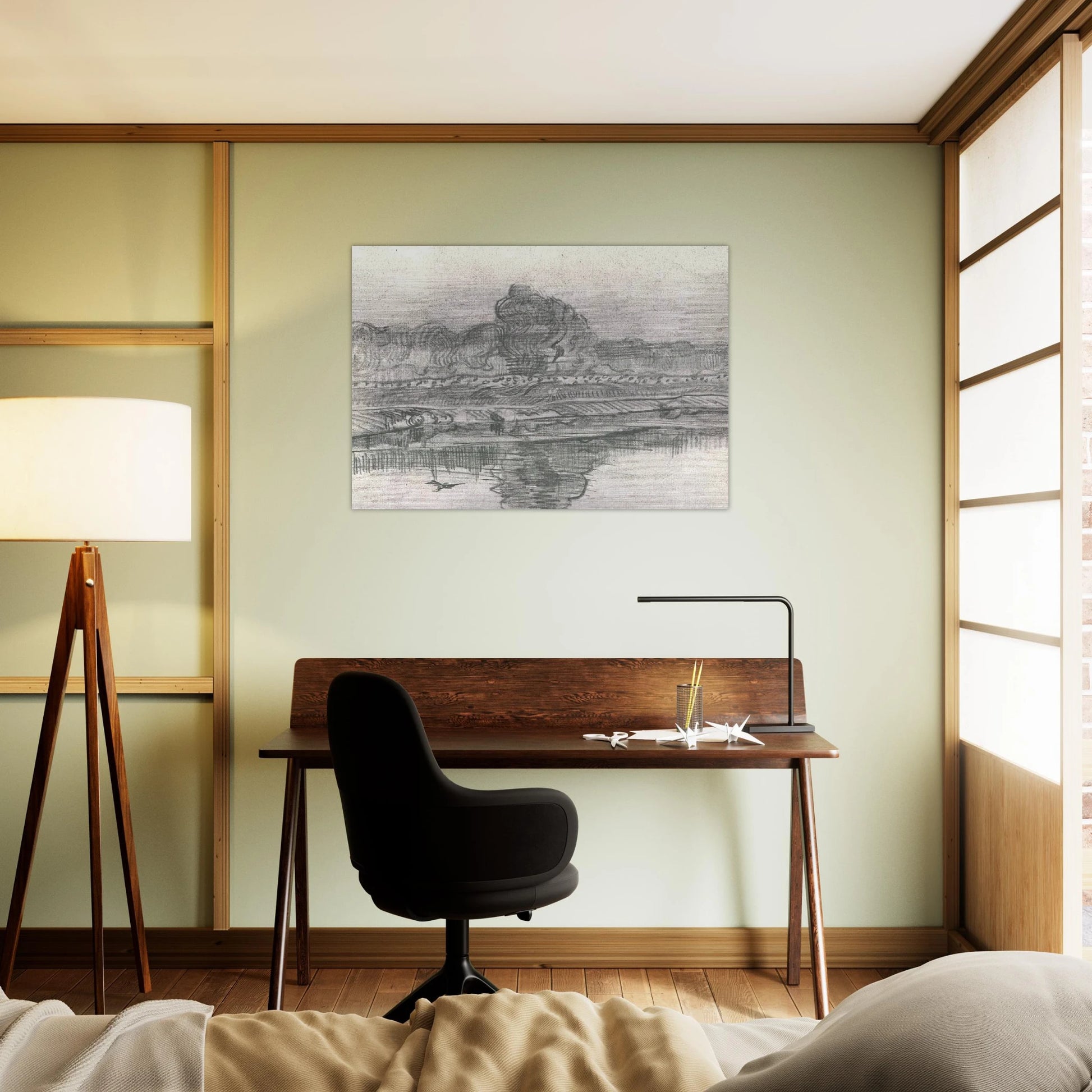 Landscape with the Oise - Vincent van Gogh Brushed Aluminum Print - 70x100 cm / 28x40 inches | Vincent van Gogh Aluminum Print | Vincent van Gogh Prints