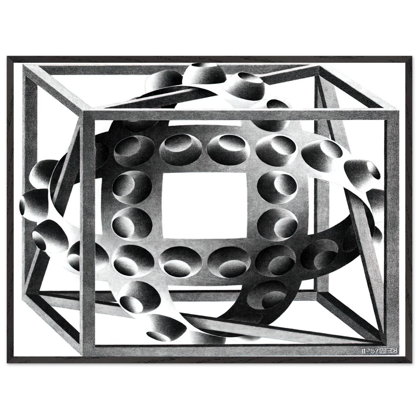 MC Escher - CUBE WITH MAGIC RIBBONS Wall Art - 30x40 cm / 12x16 inches - Premium Wooden Framed Poster With Fine Art Paper - Black frame