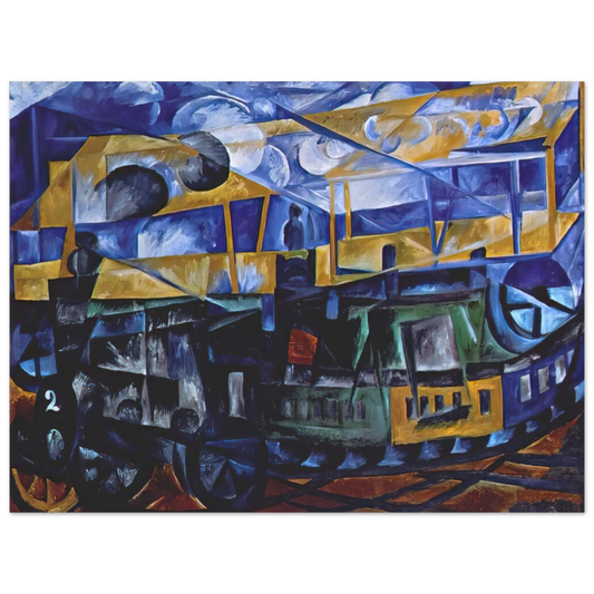 Natalia Goncharova - Airplane over train - 1913 Fine Art Poster - Default Title