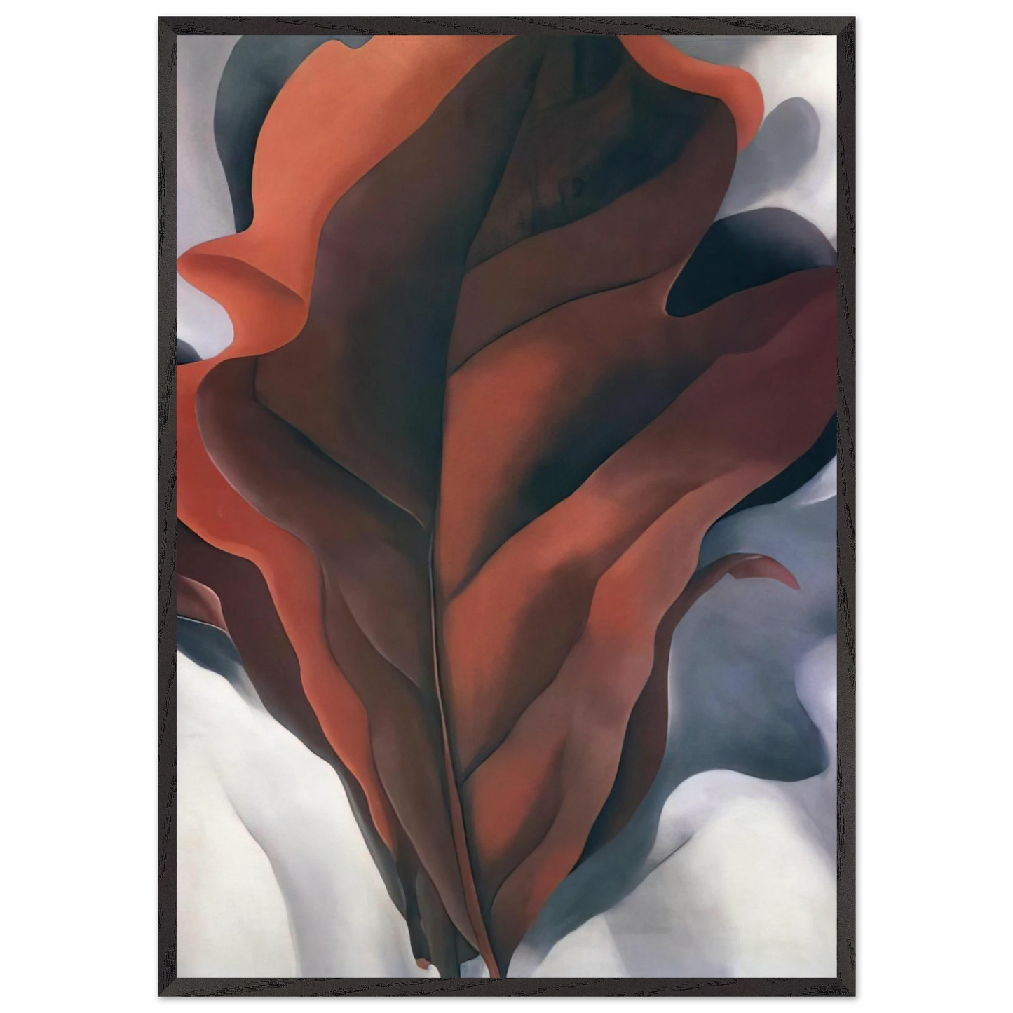 Large Dark Red Leaves on White - Georgia OKeeffe 70x100 cm / 28x40 inches Framed Art Print – Black Wooden Frame