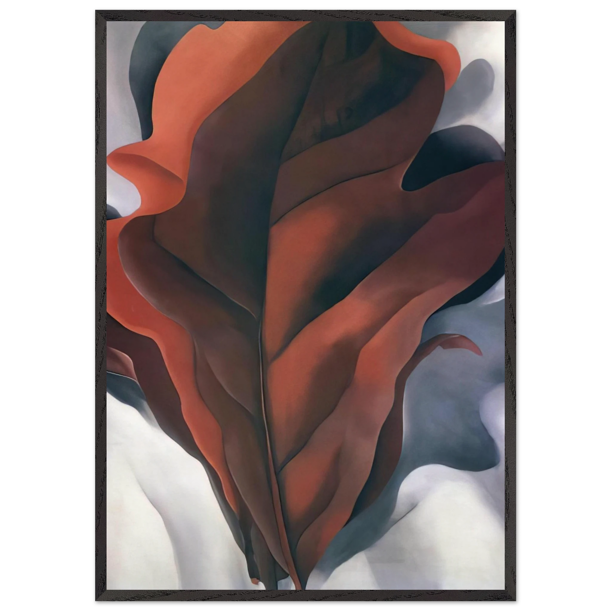Large Dark Red Leaves on White - Georgia OKeeffe 70x100 cm / 28x40 inches Framed Art Print – Black Wooden Frame