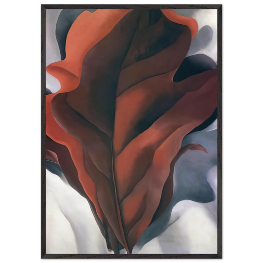Large Dark Red Leaves on White - Georgia OKeeffe 70x100 cm / 28x40 inches Framed Art Print – Black Wooden Frame