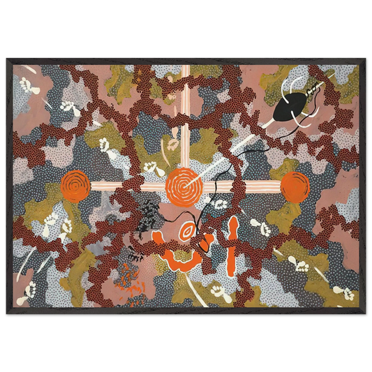 Ngarlu Love Story - 1993 - Clifford Possum Tjapaltjarri Framed Art Print – Black Wooden Frame - Default Title - -Framed Art Print