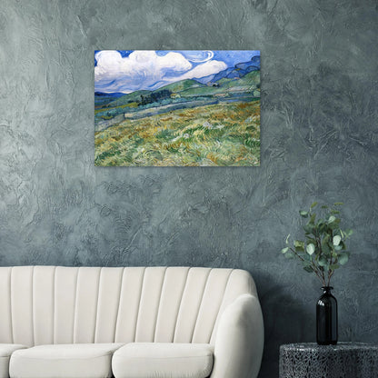Wheatfield with Mountains in the Background - Vincent van Gogh Brushed Aluminum Print - 70x100 cm / 28x40 inches | Vincent van Gogh Aluminum Print | Vincent van Gogh Prints