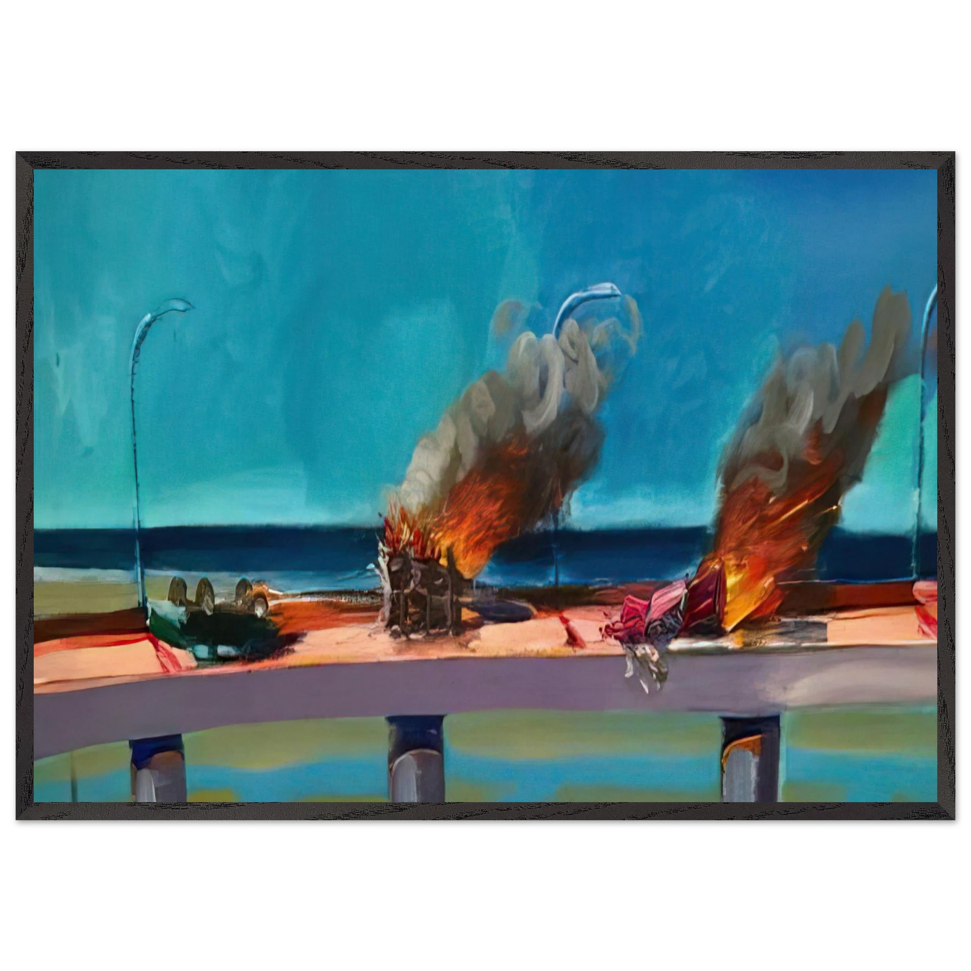 Longo Crash - 1982 - Carlos Almaraz Framed Art Print – Black Wooden Frame - Default Title - -Framed Art Print