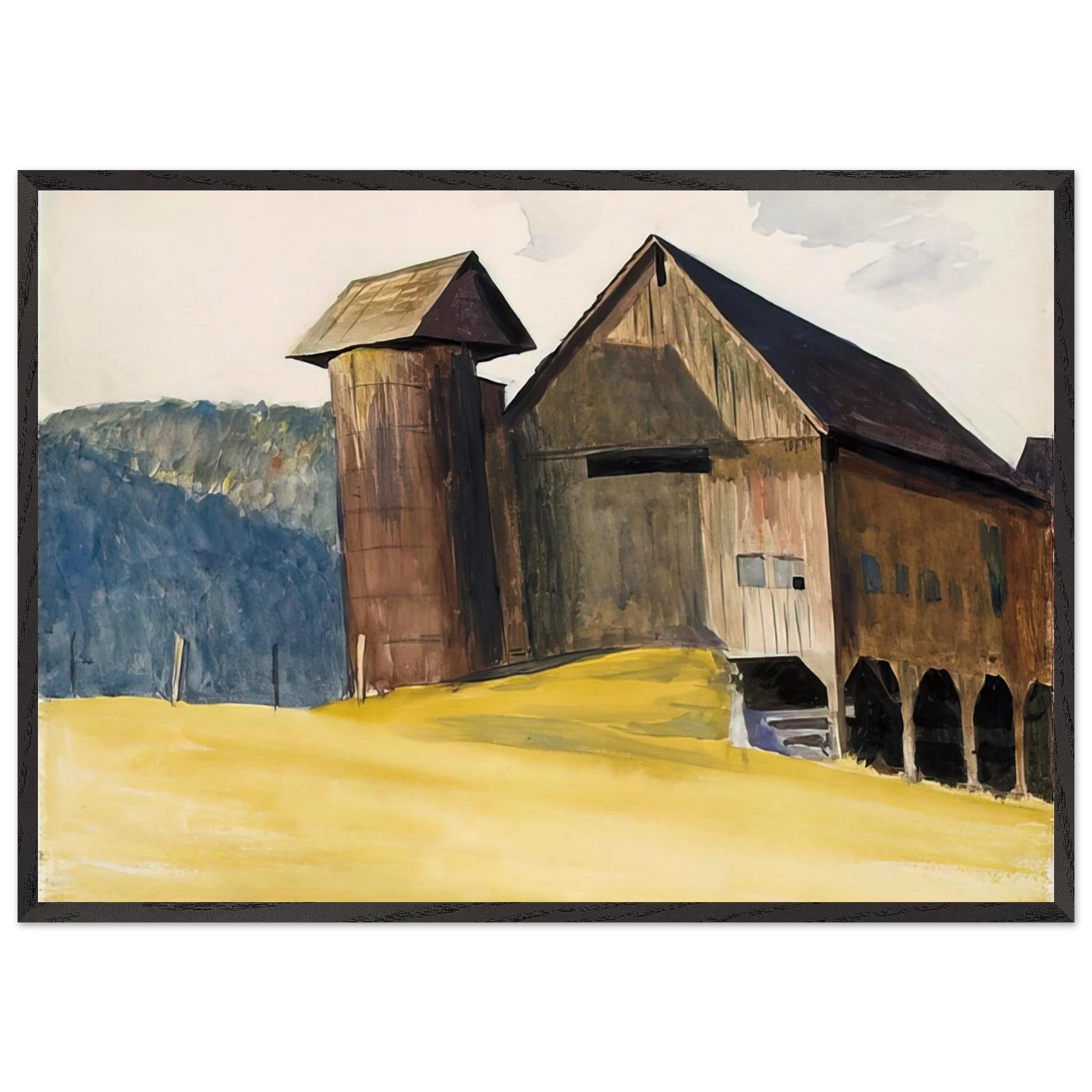 Barn and Silo Vermont - Edward Hopper Framed Art Print – Black Wooden Frame - Default Title - -Framed Art Print