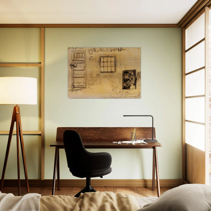 Studies of the Interior of a Cottage, and a Sketch of The Potato Eaters - Vincent van Gogh Brushed Aluminum Print - 70x100 cm / 28x40 inches | Vincent van Gogh Aluminum Print | Vincent van Gogh Prints