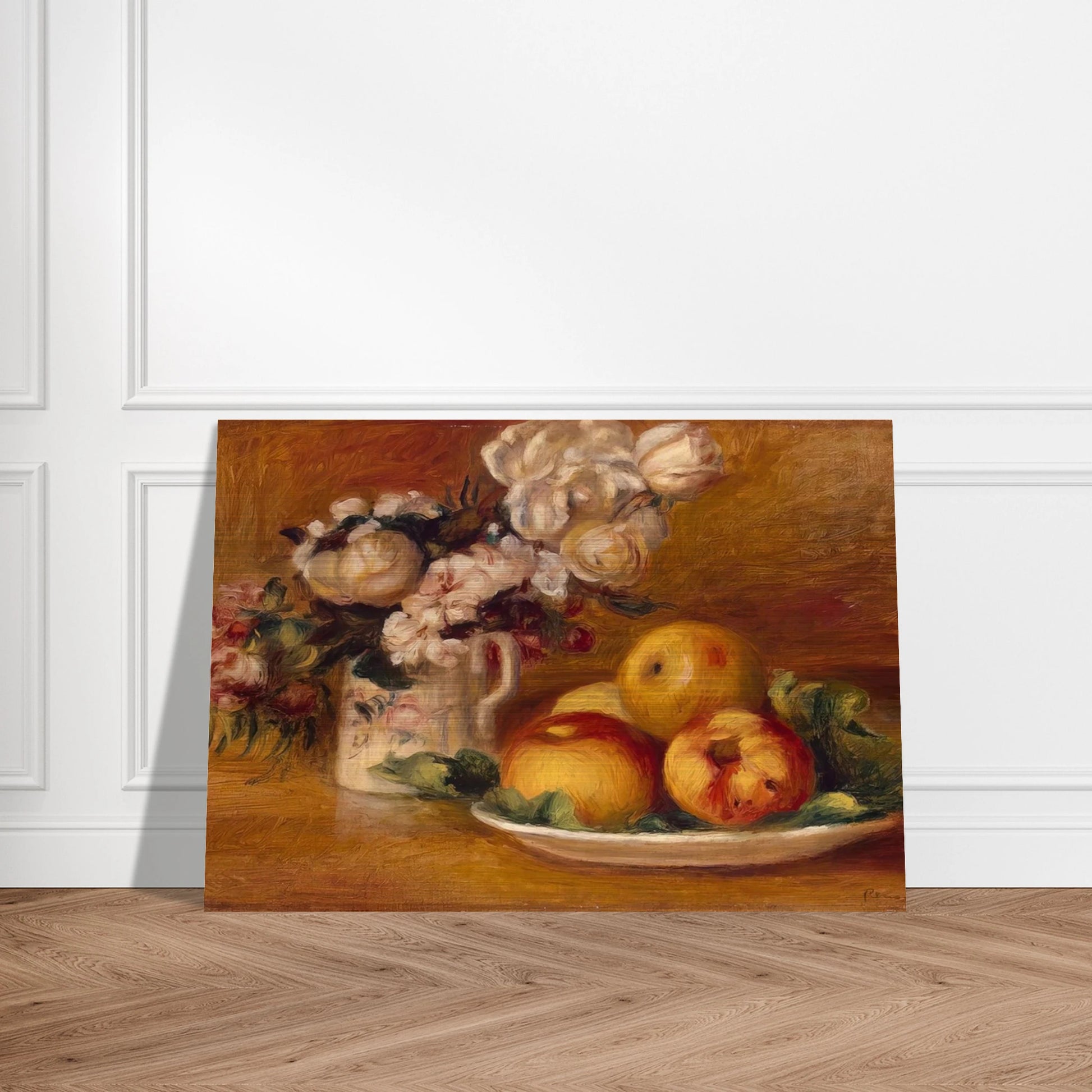 Apples and Flowers - Pierre-Auguste Renoir Brushed Aluminum Print - 70x100 cm / 28x40 inches | Pierre-Auguste Renoir Aluminum Print | Pierre-Auguste Renoir Prints