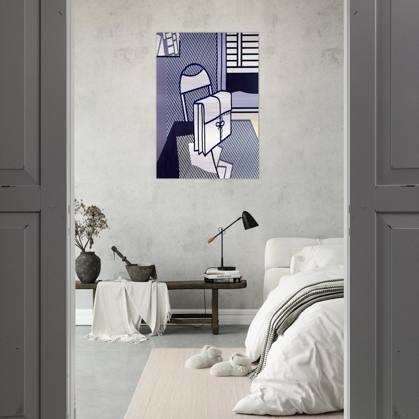 STILL LIFE WITH DOSSIER 1976 - Roy Lichtenstein Brushed Aluminum Print - 70x100 cm / 28x40 inches | Roy Lichtenstein Aluminum Print | Roy Lichtenstein Prints