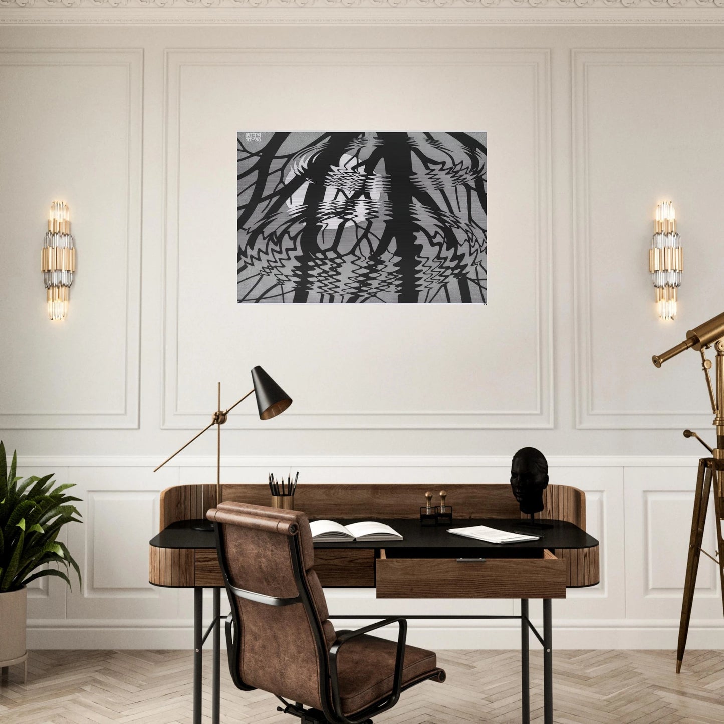 RIPPLED SURFACE - MC Escher Brushed Aluminum Print - 70x100 cm / 28x40 inches | MC Escher Aluminum Print | MC Escher Prints
