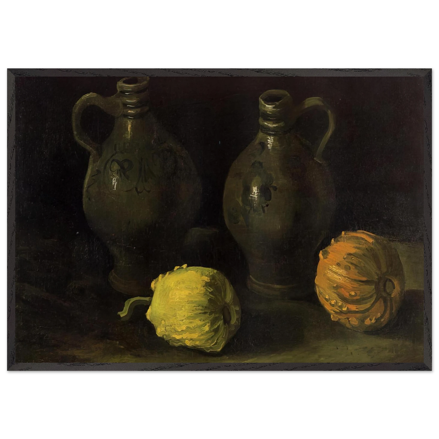 Still Life with Two Jars and Two Pumpkins - Vincent van Gogh Framed Art Print – Black Wooden Frame - Default Title - -Framed Art Print