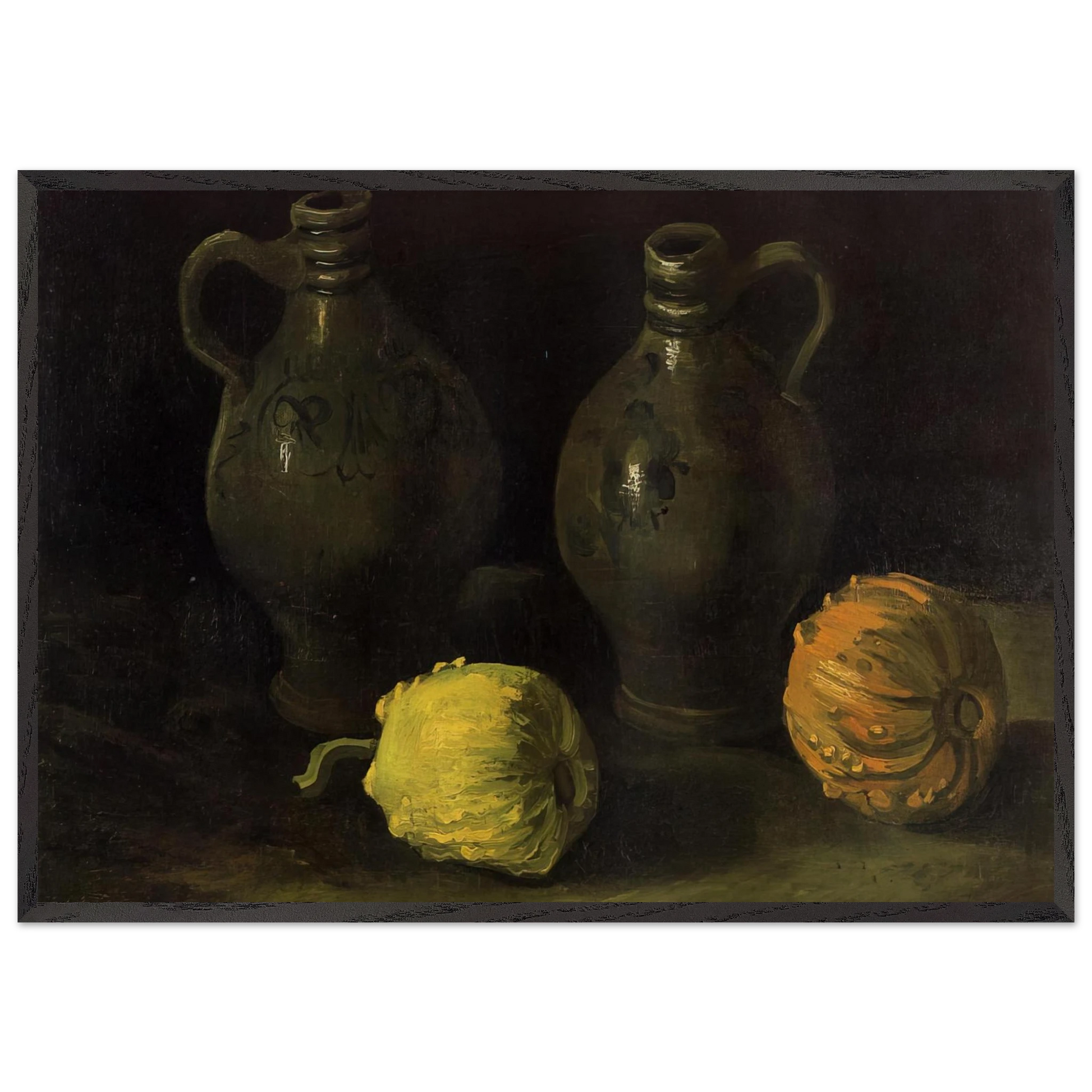 Still Life with Two Jars and Two Pumpkins - Vincent van Gogh Framed Art Print – Black Wooden Frame - Default Title - -Framed Art Print
