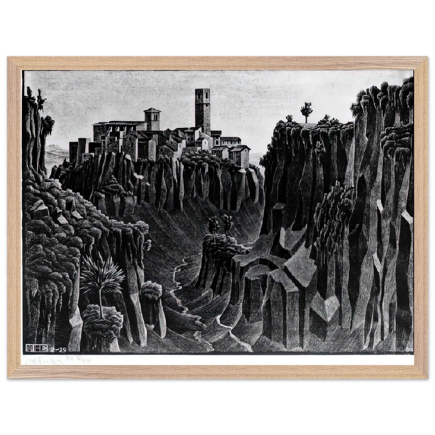 MC Escher - CIMINO BARBARANO Wall Art - 30x40 cm / 12x16 inches - Premium Wooden Framed Poster With Fine Art Paper - White frame