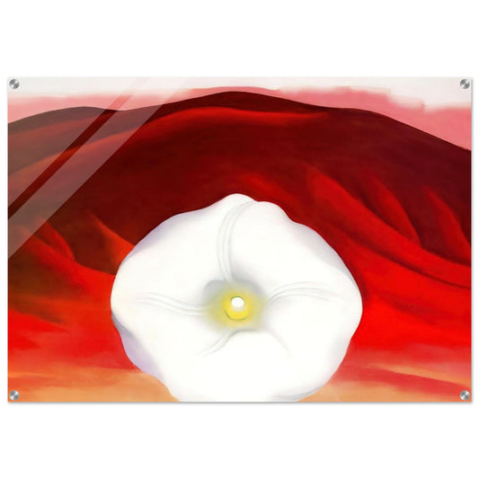 Red hills and white flower - Georgia O'Keeffe Acrylic Print - 70x100 cm / 28x40″ inches