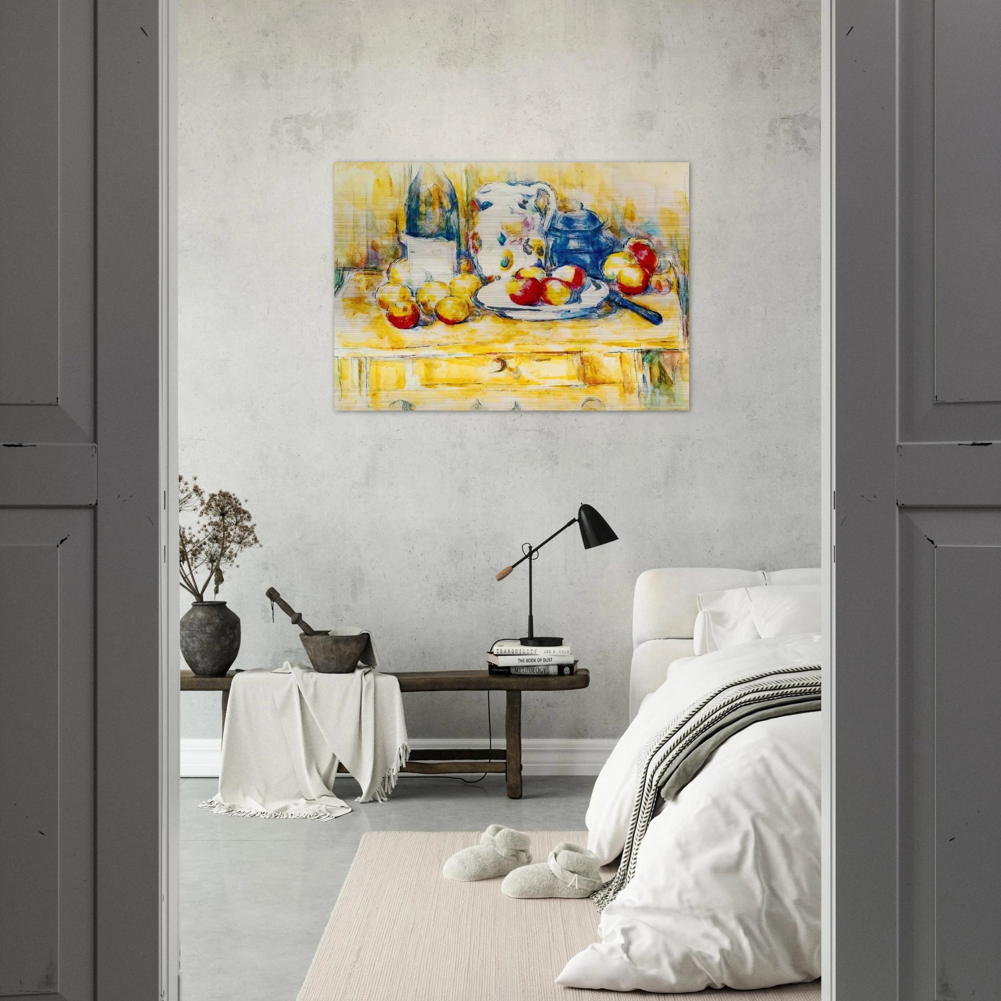 Still Life with Apples, a Bottle and a Milk Pot - Paul Cézanne Brushed Aluminum Print - 70x100 cm / 28x40 inches | Paul Cézanne Aluminum Print | Paul Cézanne Prints