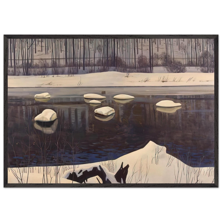 Au Sable River Winter Adirondacks - Rockwell Kent 70x100 cm / 28x40 inches Framed Art Print – Black Wooden Frame