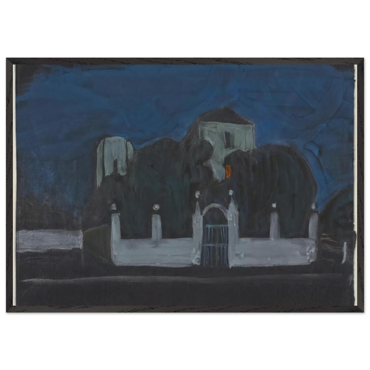 NIGHT GARDEN WITH BUILDINGS - Gabriele Munter Framed Art Print – Black Wooden Frame - Default Title - -Framed Art Print