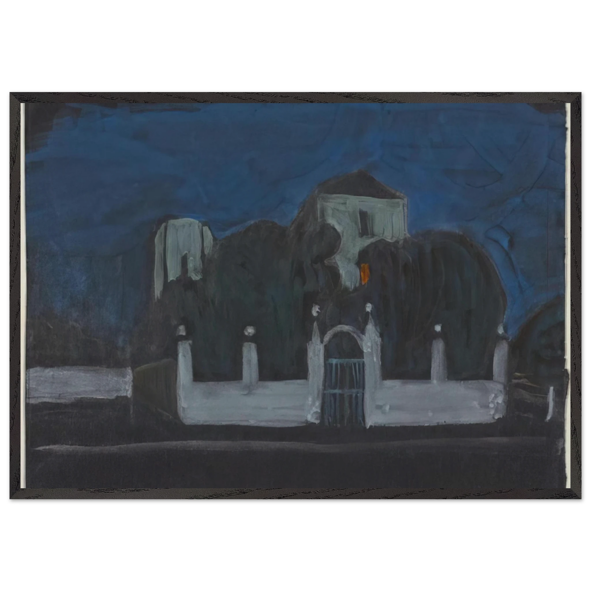 NIGHT GARDEN WITH BUILDINGS - Gabriele Munter Framed Art Print – Black Wooden Frame - Default Title - -Framed Art Print