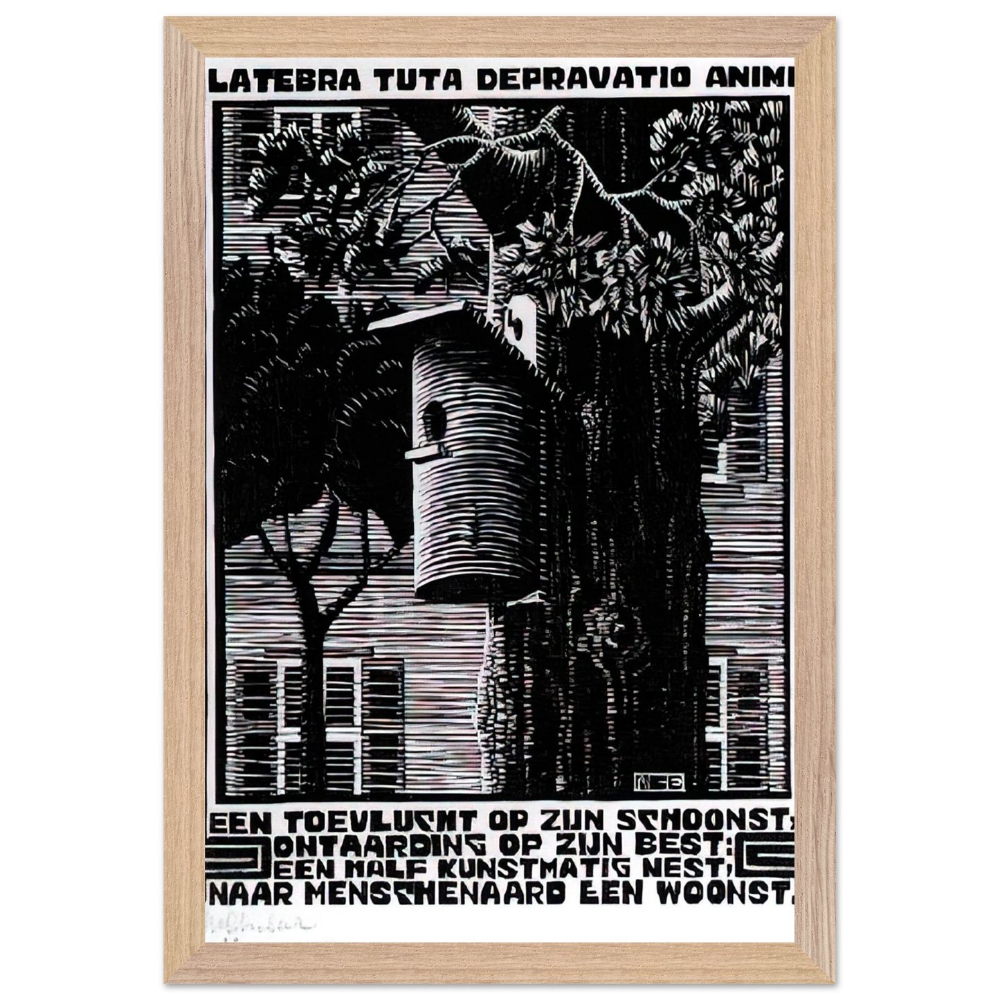 MC Escher - EMBLEMATA RETREAT Wall Art - 30x40 cm / 12x16 inches - Premium Wooden Framed Poster With Fine Art Paper - Black frame