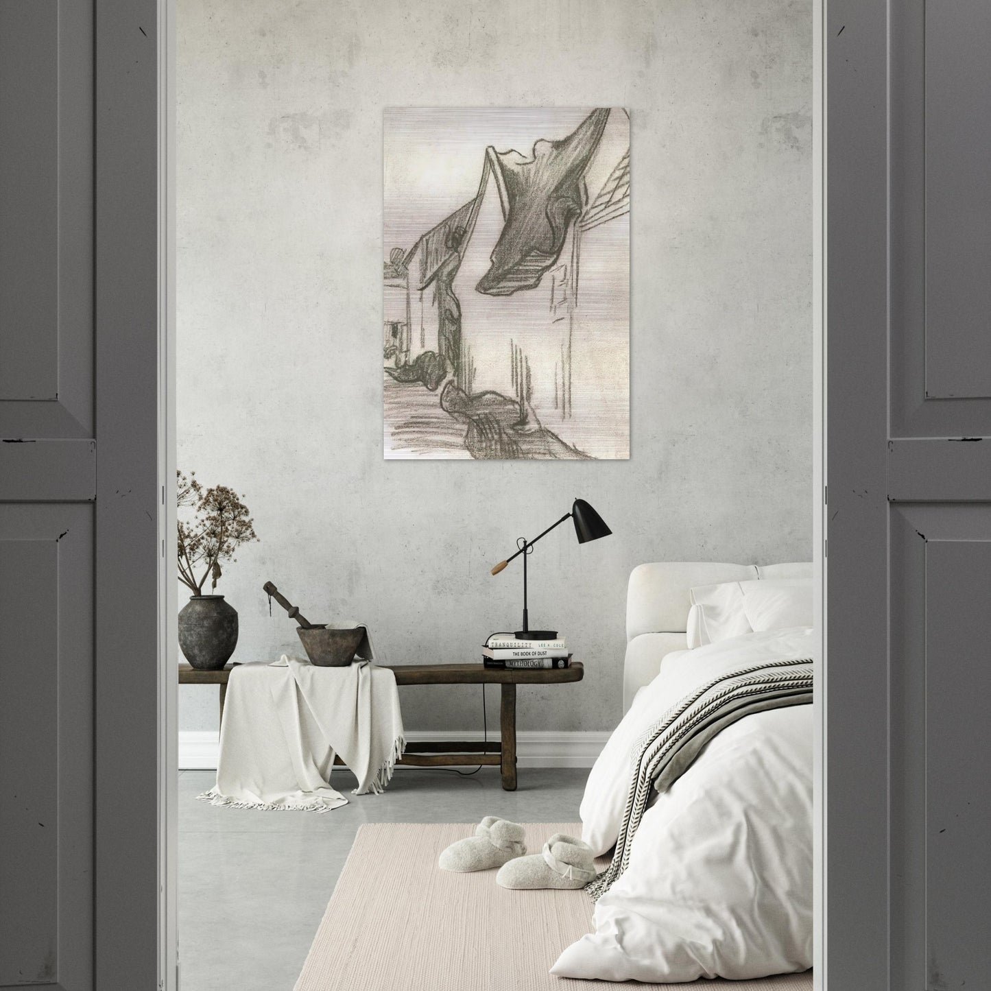 Village Street, Sketch - Vincent van Gogh Brushed Aluminum Print - 70x100 cm / 28x40 inches | Vincent van Gogh Aluminum Print | Vincent van Gogh Prints