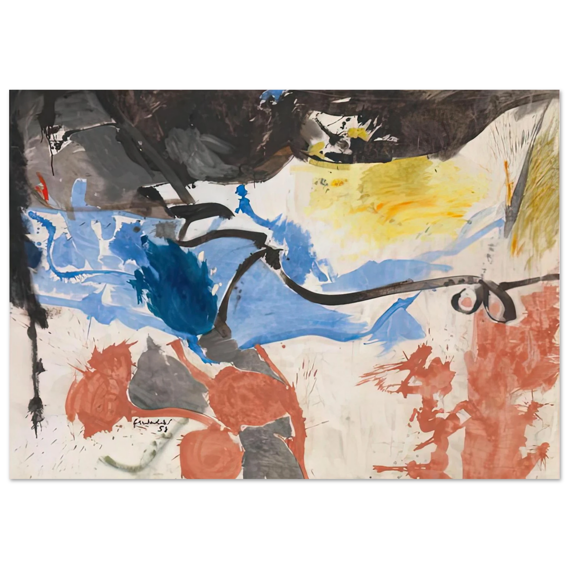 Helen Frankenthaler - Hotel Cro-Magnon, 1958- Wall Art - 60x80 cm / 24x32 inches - Premium Wooden Framed Poster With Fine Art Paper - Black frame