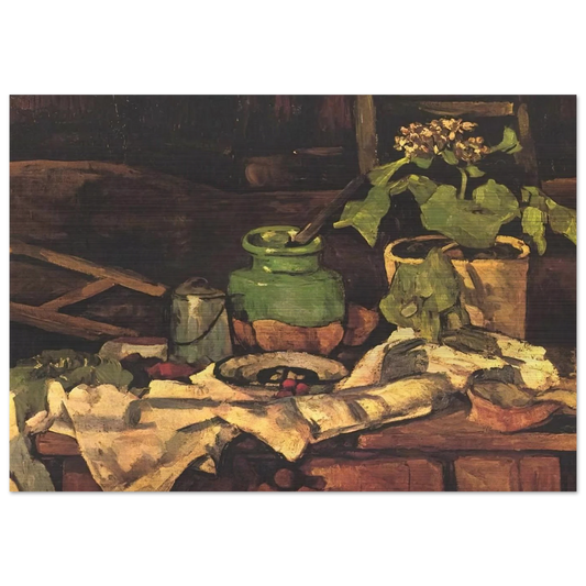 Flower pot at a table - Paul Cézanne Brushed Aluminum Print - 70x100 cm / 28x40 inches | Paul Cézanne Aluminum Print | Paul Cézanne Prints