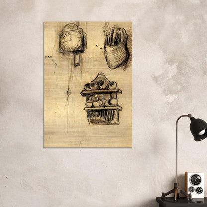 Clock, Clog with Cutlery and a Spoon Rack - Vincent van Gogh Brushed Aluminum Print - 70x100 cm / 28x40 inches | Vincent van Gogh Aluminum Print | Vincent van Gogh Prints