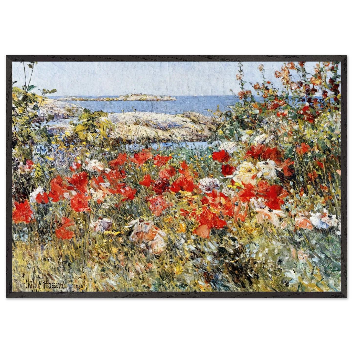 Celia Thaxters Garden Isles of Shoals Maine - Childe Hassam Framed Art Print – Black Wooden Frame - Default Title - -Framed Art Print