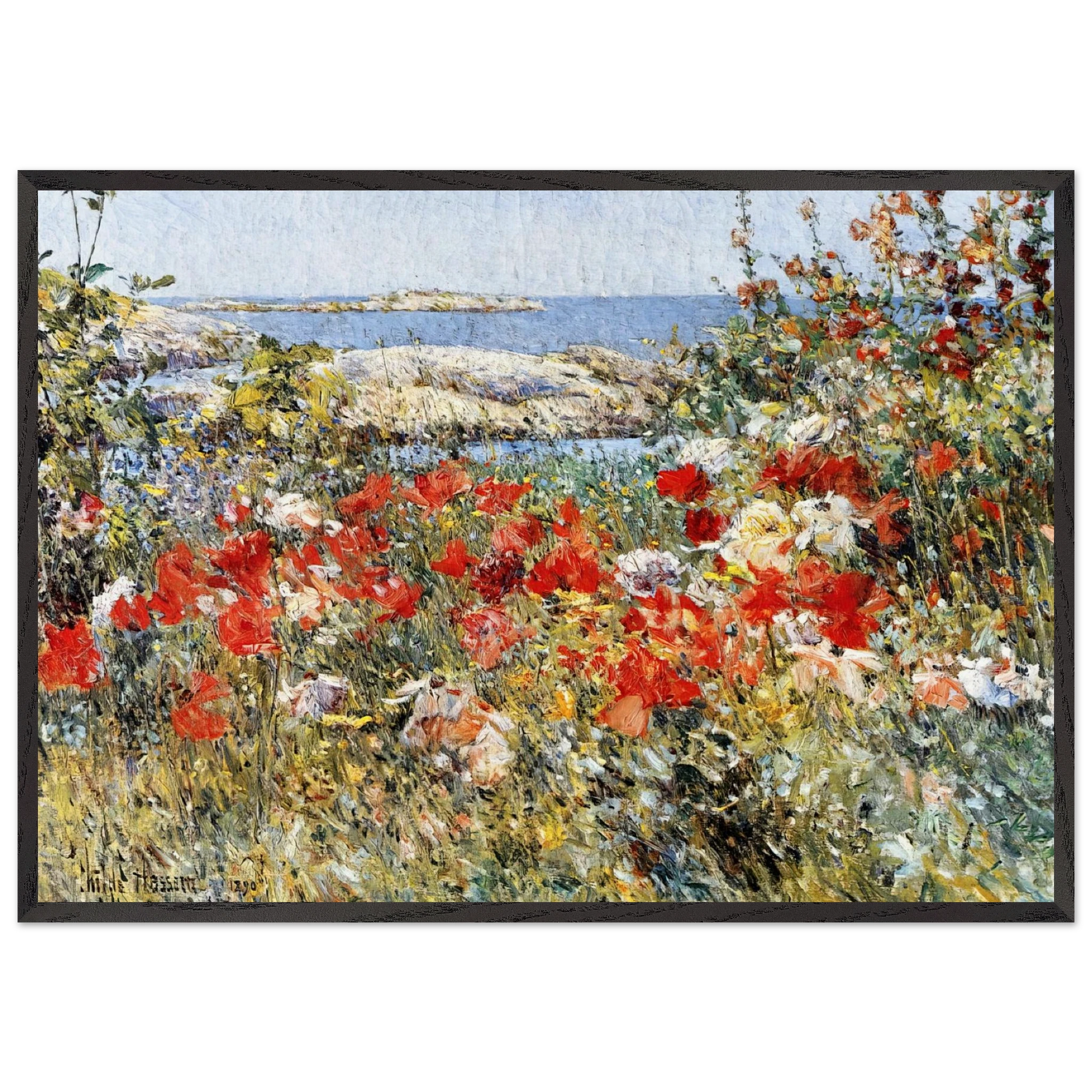 Celia Thaxters Garden Isles of Shoals Maine - Childe Hassam Framed Art Print – Black Wooden Frame - Default Title - -Framed Art Print