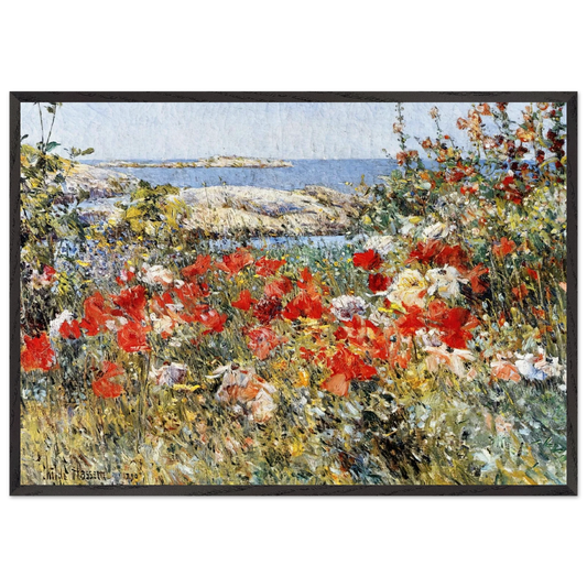 Celia Thaxters Garden Isles of Shoals Maine - Childe Hassam 70x100 cm / 28x40 inches Framed Art Print – Black Wooden Frame