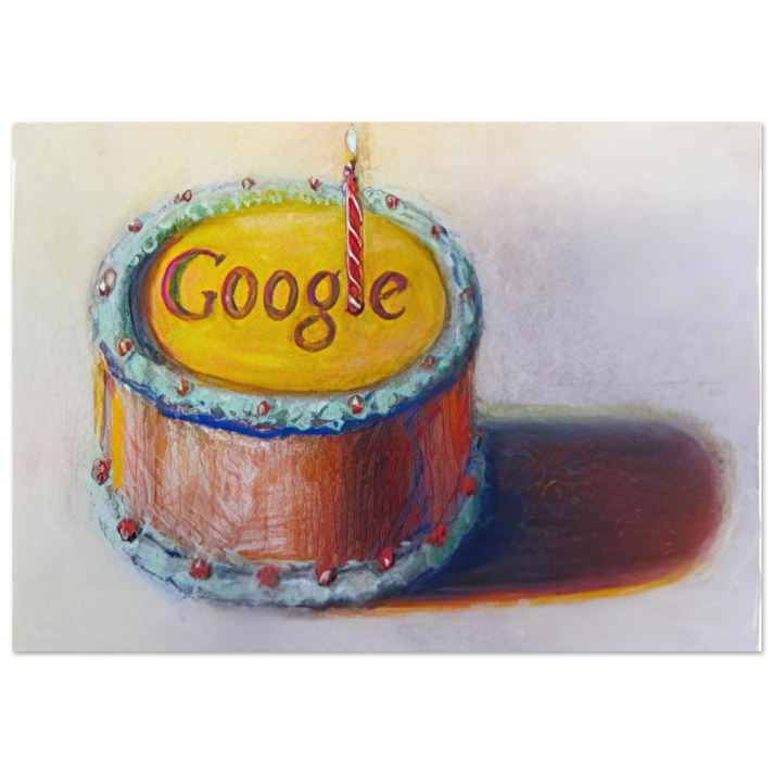 Wayne Thiebaud - Google - 12th Birthday Cake Doodle - 2010 Wall Art - 30x40 cm / 12x16 inches - Premium Wooden Framed Poster With Fine Art Paper-canvas - Black frame