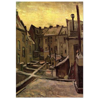 Backyards of Old Houses in Antwerp in the Snow - Vincent van Gogh Brushed Aluminum Print - 70x100 cm / 28x40 inches | Vincent van Gogh Aluminum Print | Vincent van Gogh Prints