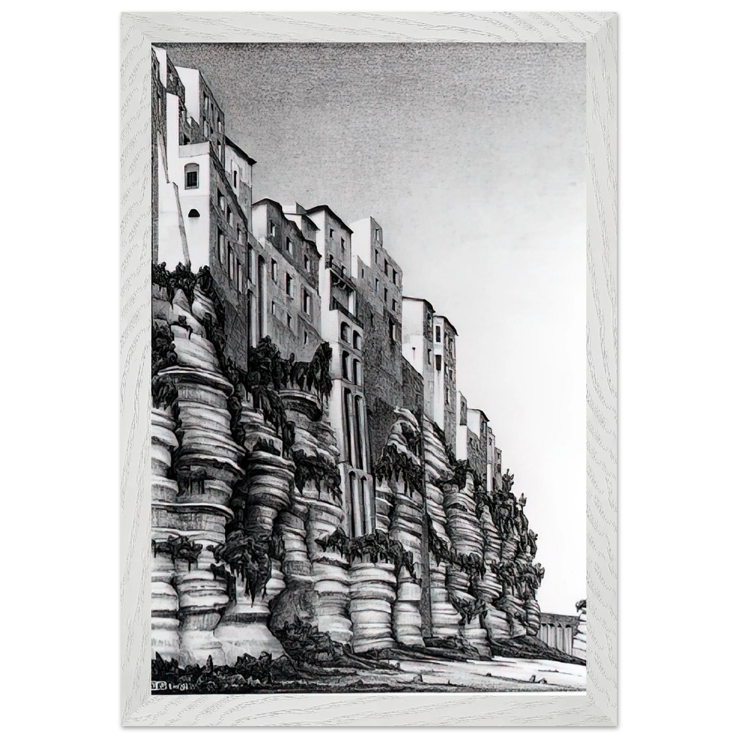 MC Escher - TROPEA CALABRIA Wall Art - 30x40 cm / 12x16 inches - Premium Wooden Framed Poster With Fine Art Paper - White frame