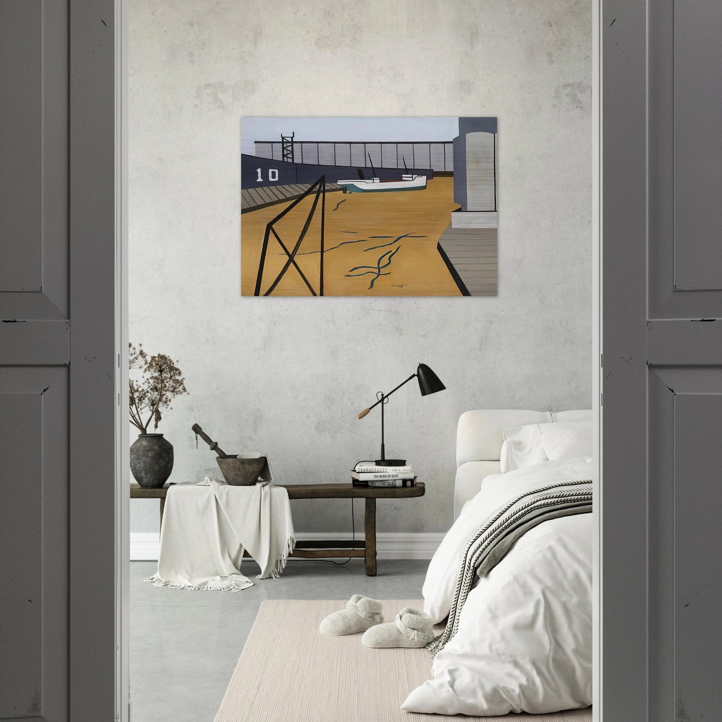 Boat and Grain Elevators - 1942 - Ralston Crawford Brushed Aluminum Print - 70x100 cm / 28x40 inches | Ralston Crawford Aluminum Print | Ralston Crawford Prints