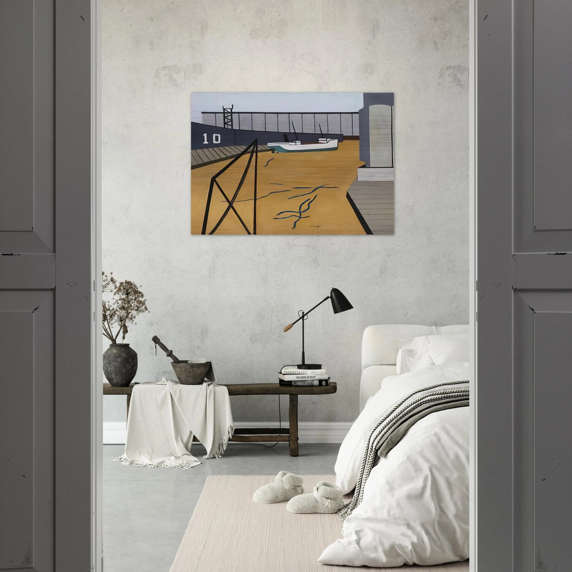 Boat and Grain Elevators - 1942 - Ralston Crawford Brushed Aluminum Print - 70x100 cm / 28x40 inches | Ralston Crawford Aluminum Print | Ralston Crawford Prints