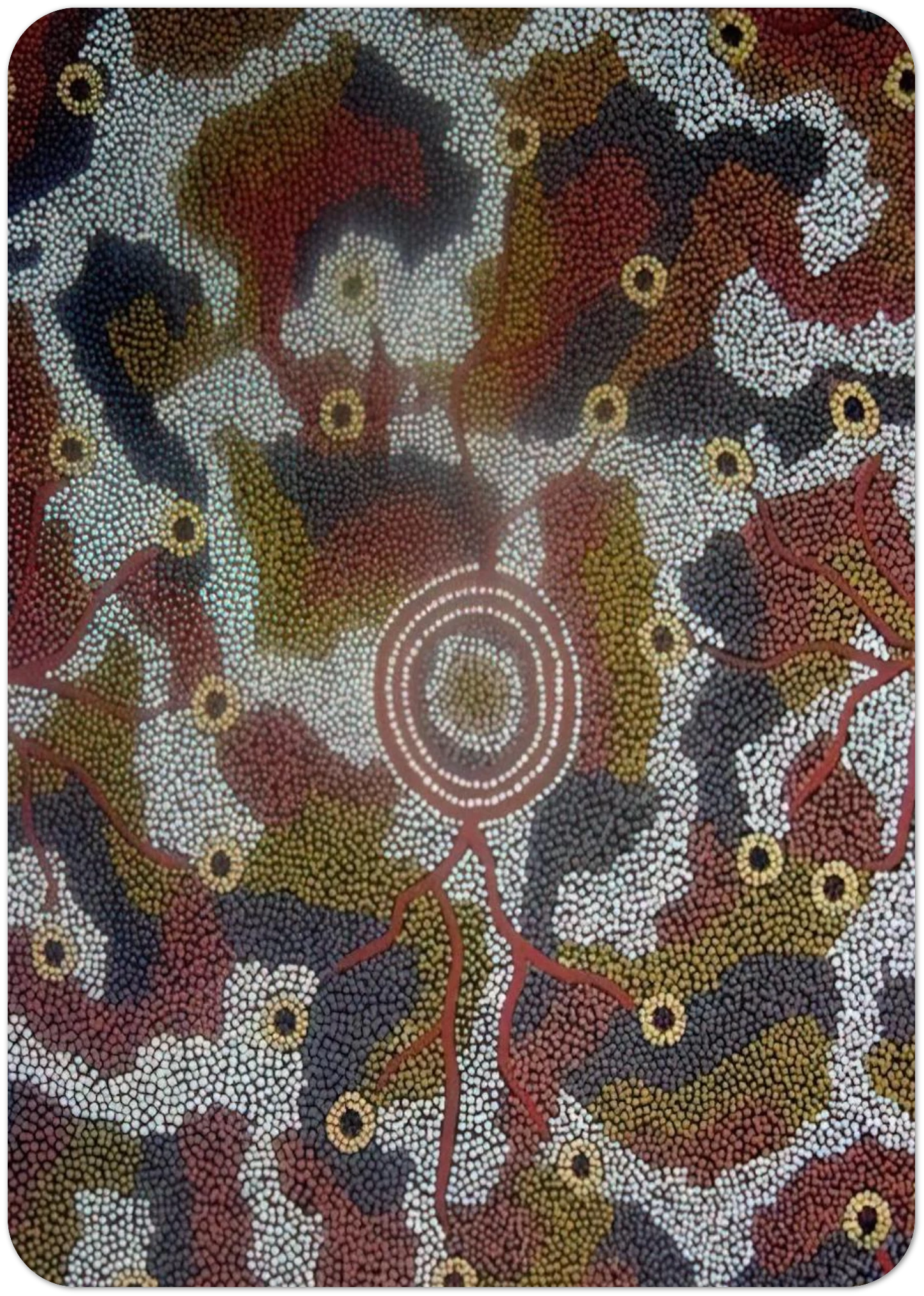 Marla Dreaming - 1987 By Clifford Possum Tjapaltjarri Pack of 10 Post Cards | Clifford Possum Tjapaltjarri Post Cards | A6 (10.5 x 14.8 cm) - 4.1 x 5.8 inches