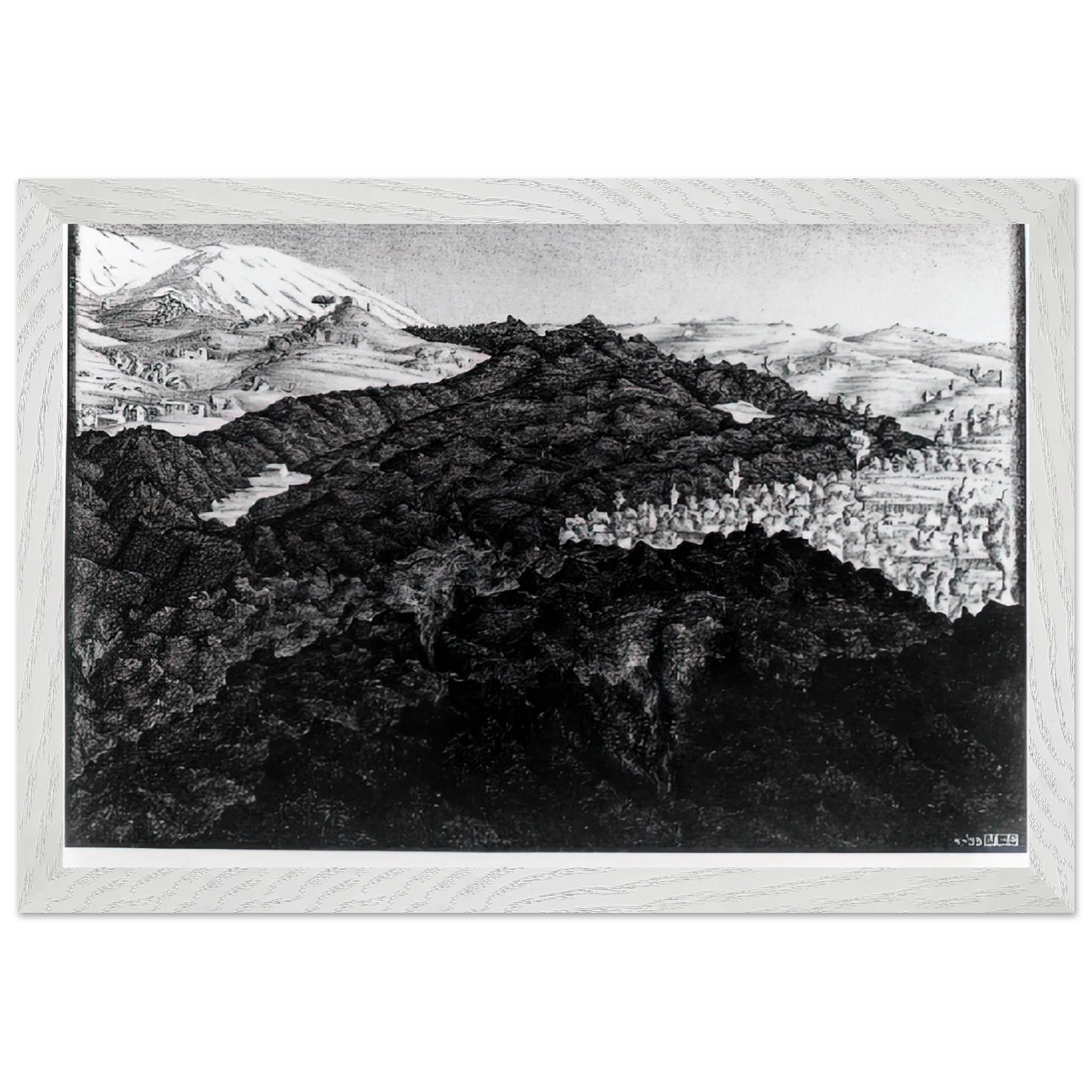 MC Escher - LAVA FLOW FROM ETNA Wall Art - 30x40 cm / 12x16 inches - Premium Wooden Framed Poster With Fine Art Paper - Black frame