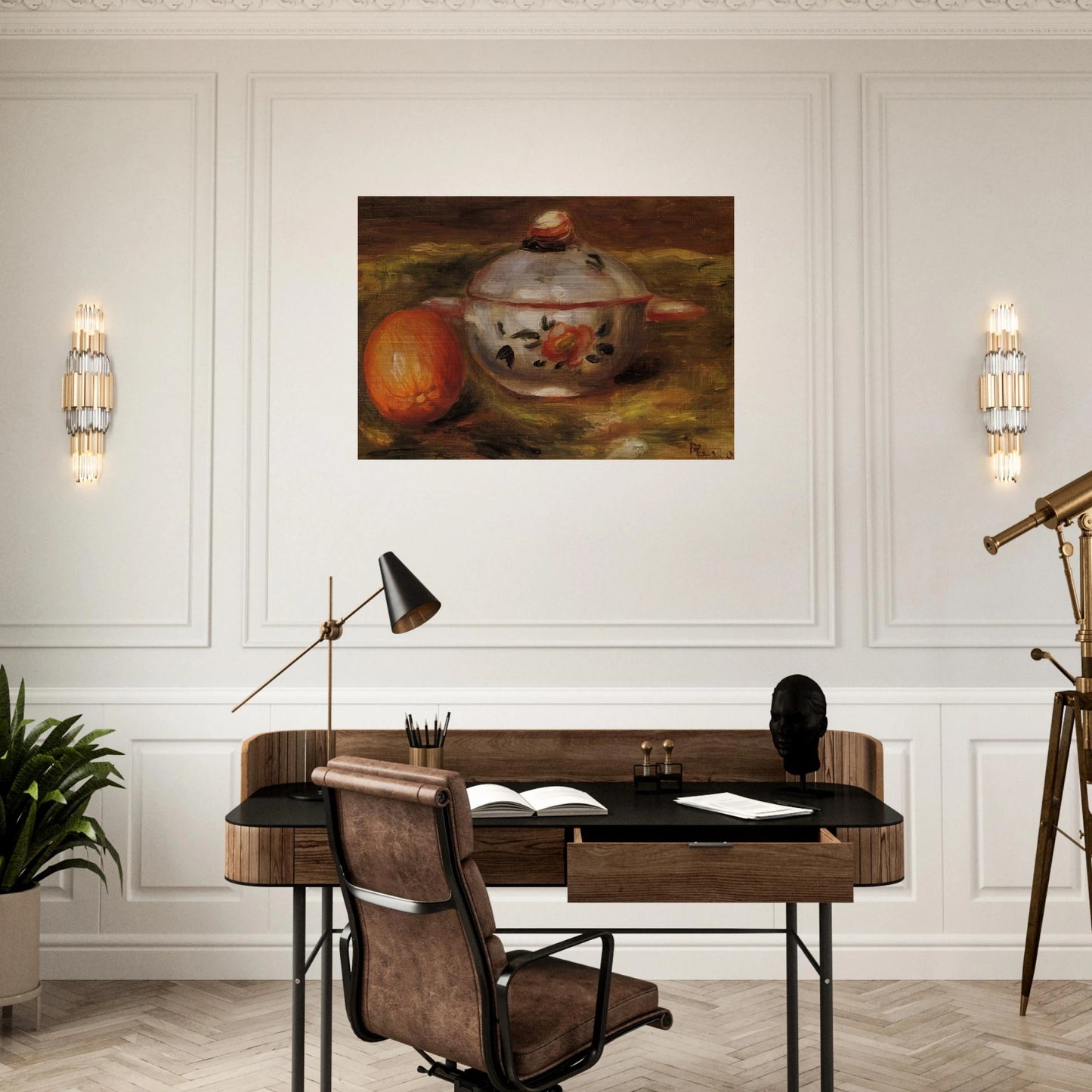 Still Life with Orange and Sugar Bowl - Pierre-Auguste Renoir Brushed Aluminum Print - 70x100 cm / 28x40 inches | Pierre-Auguste Renoir Aluminum Print | Pierre-Auguste Renoir Prints