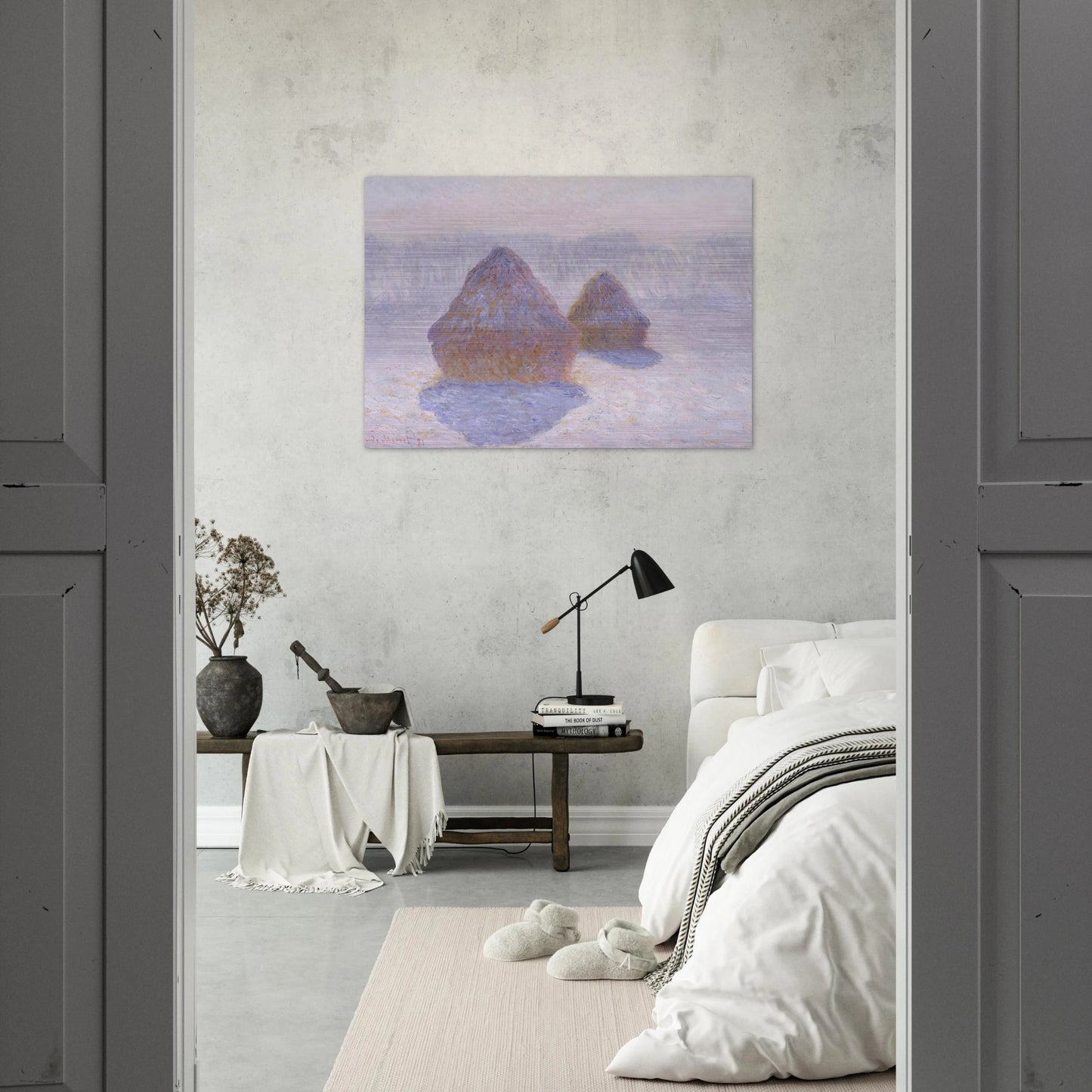 Haystacks Effect of Snow and Sun - claude monet Brushed Aluminum Print - 70x100 cm / 28x40 inches | claude monet Aluminum Print | claude monet Prints