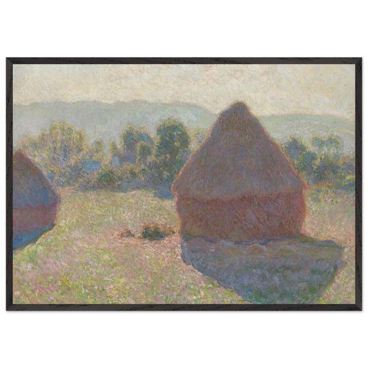 Haystacks midday - claude monet 70x100 cm / 28x40 inches Framed Art Print – Black Wooden Frame